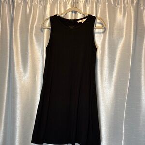 LOFT Black Midi A-line Sleeveless Cocktail Dress wi/ cotton lined buttons size S